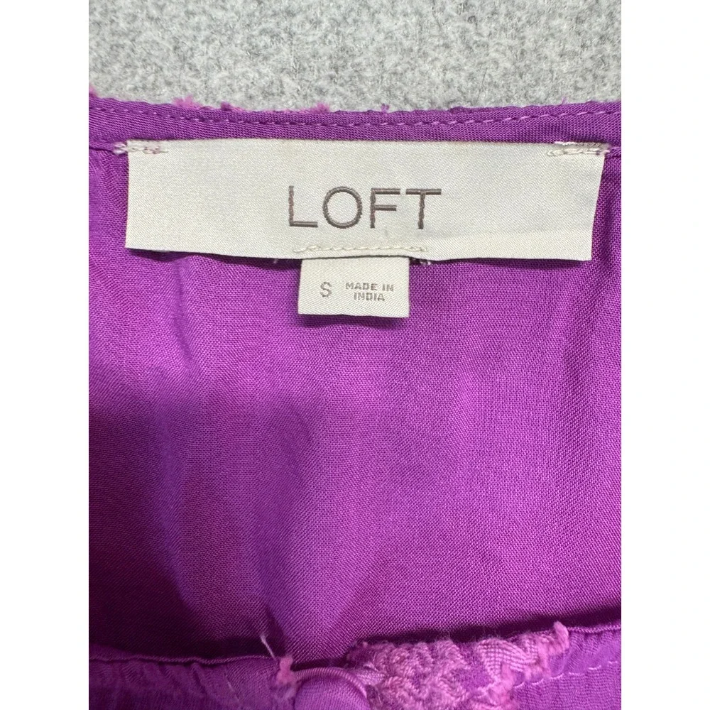 Loft Blouse Womens Small‎ Purple Floral Embroidered Peasant Boho Long Sleeve Top